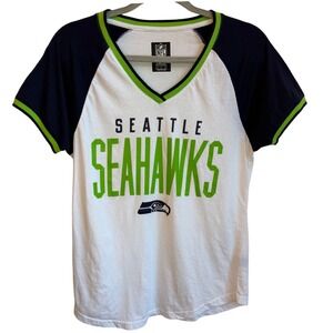 Seattle Seahawks Short Sleeve Ringer Tee Womens L V-neck 12th Man NFL Apparel